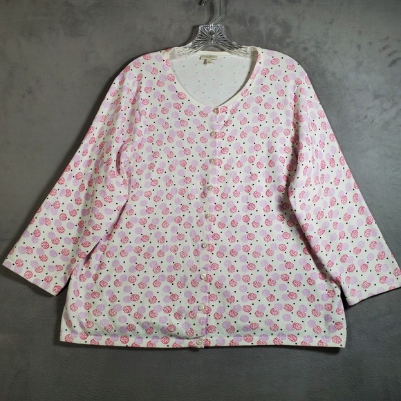 Talbots Sweaters - Talbots Cardigan Sweater Womens 2X Pink Floral‎ Button 3/4 Sleeve Cotton Cottage